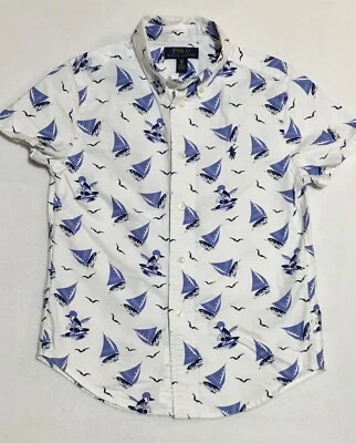 Polo Ralph Lauren Polo Bear Oxford Shirt Boys S 8 White Short Sleeve Nautical - Image 1 of 4