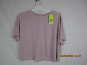All In Motion-Womens Short Sleeve Back Slit Textured Top-Heathered Pink-XXL - Picture 1 of 15