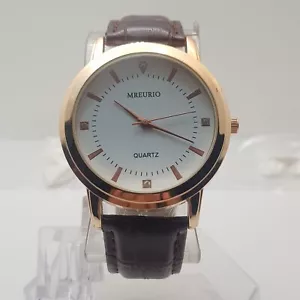 Mreurio Quartz Analog Watch White Dial Brown Leather Band...NEW BATTERY - Picture 1 of 9