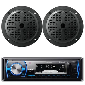 Pyle PLMRB38B Single DIN Marine Boat MP3 USB SD Player Radio, 2x 5.25" Speakers - Picture 1 of 4