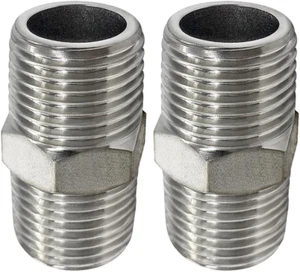 1/2" Male to 1/2"Male NPT Hex Nipple Stainless Steel Pipe Fitting 2 Pack - Picture 1 of 12