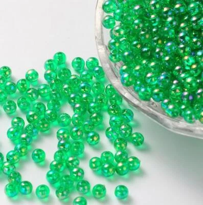 100 GREEN 8mm ACRYLIC 'AB' PEARL LUSTRE ROUND BEADS ACR145 - Image 1 of 2