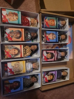 American Girl 25th Anniversary- 12 Holiday Mini Dolls, Books, Stands, Shelf- NEW - Image 1 of 4