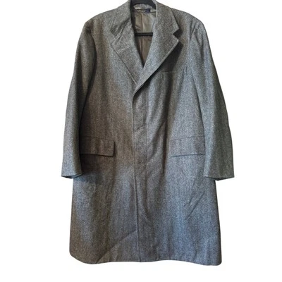Herringbone Wool Blend Overcoat Menswear Classic Sophisticated Gray - Image 1 of 4