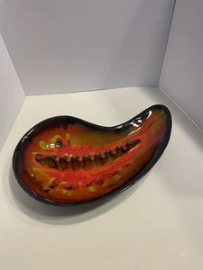 Vintage MCM Ceramic Ashtray Lava Glaze Red/Black/Lt Green 11” Cal style USA - Picture 1 of 9