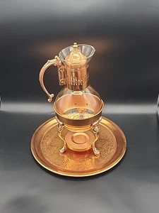 Vintage Princess House Copper and Brass Tea Coffee Carafe Pot with Stand & Tray - Picture 1 of 5