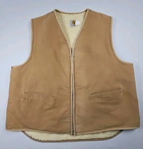 Vintage Carhartt Vest Mens XL Brown Duck Canvas Sherpa Lined Zip Up 6SV Hunting - Picture 1 of 15