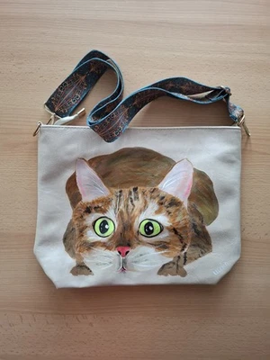 Tasche Shopper Handtasche Schultertasche Umhängetasche handbemalt Crossbag 🎁🐱 - Bild 1 von 4