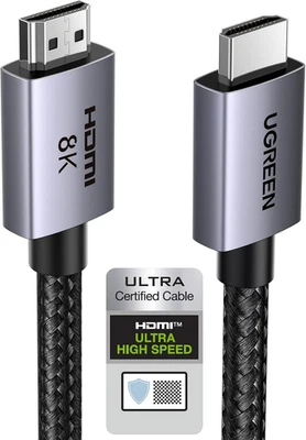 Cable UGREEN 8K HDMI 2.1 48Gbps 6.6FT, Certificado Ultra Alta Velocidad HDMI Cable Aluminio Foto 1 de 4