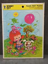 VTG Windy Day Rainbow Works 1974 Tray Puzzle U.S.A. Ages 3-7 Dog Cat Bug 75909-4