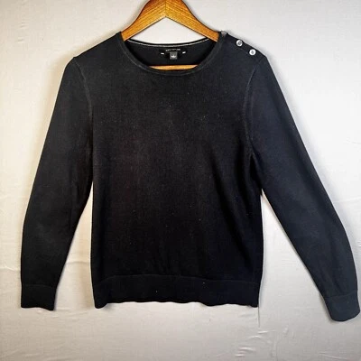 Suéter tejido cuello redondo negro Ann Taylor para mujer con botones al hombro talla L Foto 1 de 4