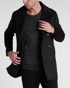 NEW EXPRESS $248 SOLID BLACK WOOL BLEND PEACOAT COAT SZ XS SXTRA SMALL - Picture 1 of 6