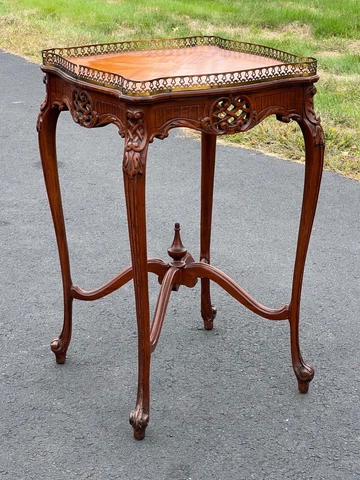Antique French Louis XV Rococo Style End Table with Boule Marquetry Top Cover