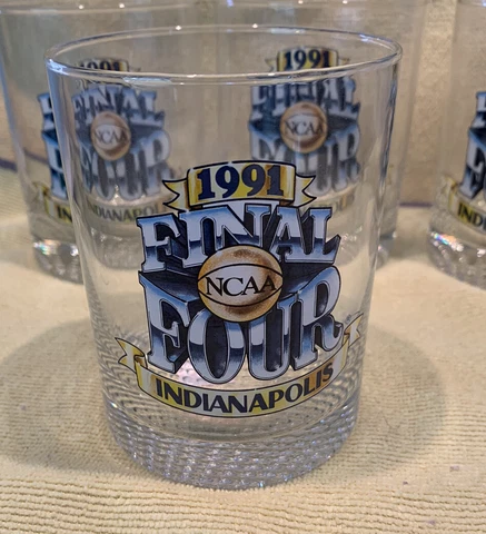 1991 NCAA FINAL FOUR Indianapolis Set of 4 (Four) Rock Tumbler Glasses Vintage Cover