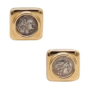 BVLGARI Roma 1970 Moneta 268 BC Coin Earrings In 18Kt Yellow Gold - Picture 1 of 6