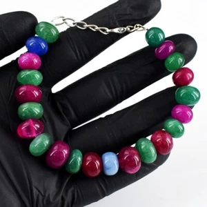 Round Shape Pink Ruby & Emerald 158.00 Cts Beaded Dazzling Bracelet VK 45 E692 - Picture 1 of 3