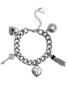 Nuevo con etiquetas Pulsera Dije Multi Dije Tono Plateado Metal-Transparente-Esmalte Negro Guess - Imagen 1 de 1