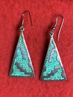Vintage TB-55 Mexican Taxco Turquoise Chip Inlay Earrings 9.5g