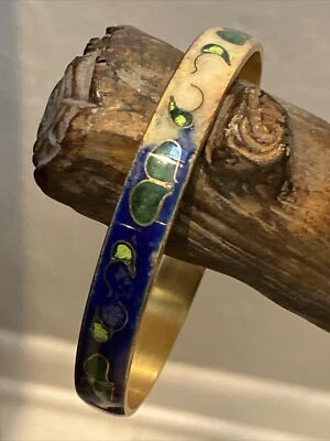 Vintage Robert Kuo Cloisonne Bangle Bracelet Blues, Cream, Green Fits L Wrist - Image 1 of 4