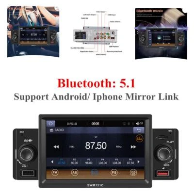 5"Carplay Single 1Din Car Stereo Radio MP5 Player Bluetooth AUX Touch Screen Set - Image 1 of 4