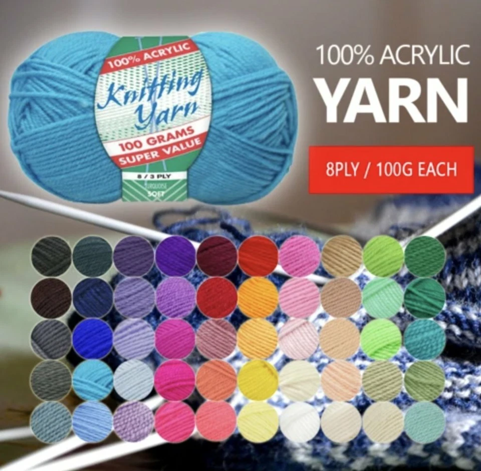 100g 8 Ply Acrylic Soft Knitting Crochet Craft Yarn Balls 63 color 160m per ball - image 1 of 1