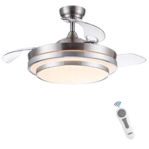 YUHAO Modern 42 in. Indoor Brush Nickel Retractable Blades Ceiling Fan with Inte - Picture 1 of 11