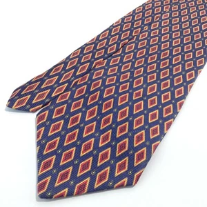 "Corbata de cuello para hombre AQUASCUTUM OF LONDON azul marino rojo oro diamantes geométricos 58""x4" - Imagen 1 de 7