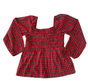 Top Peplum Old Navy Ragazze Rosso Plaid Manica Lunga Schiena Fiocco Ritaglio XL 14-16 Nuovo - Foto 1 di 4