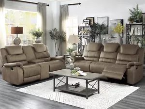 ON SALE - Living Room Furniture Brown Fabric Reclining Sofa Loveseat Set IF6B - Picture 1 of 9