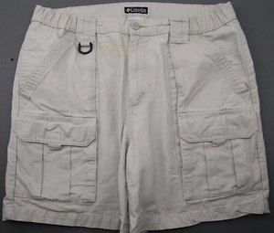 Pantalones cortos de carga de lona Columbia para hombre beige algodón 7 bolsillos cintura flexible talla 32 - Imagen 1 de 10