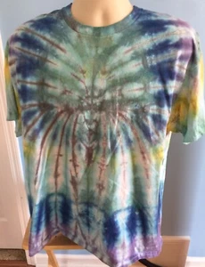 Gildan Heavy Cotton Green Blue And Yellow Spider Tie Dye T-Shirt Ex-Large XL - Picture 1 of 6
