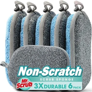 Sponges Kitchen Dish Sponge for Washing Dishes Cleaning 6 Pack, Grey & Blue - Picture 1 of 6