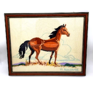 Vtg Hand Made Completed Needlepoint 17X22 Framed Equestrian Horse Picture - Picture 1 of 11