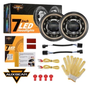 AUXBEAM 135W 7 inch LED Headlights Hi/Lo Turn Signal For Jeep Wrangler JK 97-17 - Picture 1 of 11
