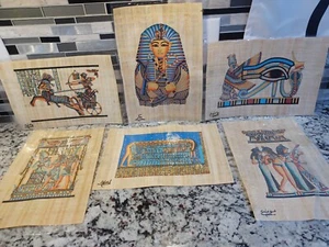Set mit 6 verschiedenen ägyptischen Papyruskunst - ungerahmt - 12" x 8,5" (Lot 1) - Bild 1 von 7