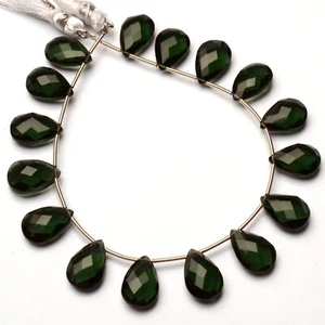 Green Moss Aquamarine Color Quartz 14x9mm Size Faceted Pear Briolette 7" Strand - Picture 1 of 4