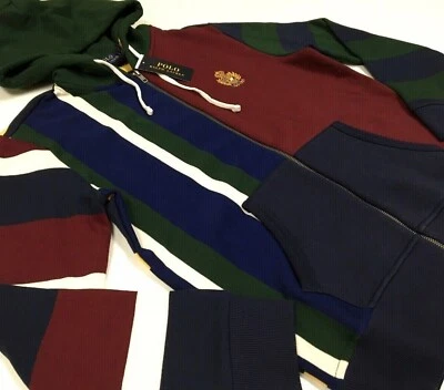 Chaqueta con Capucha Polo Ralph Lauren De Colección Cresta de Galletas Dorada Bloques de Color Cremallera Completa Polar Foto 1 de 4