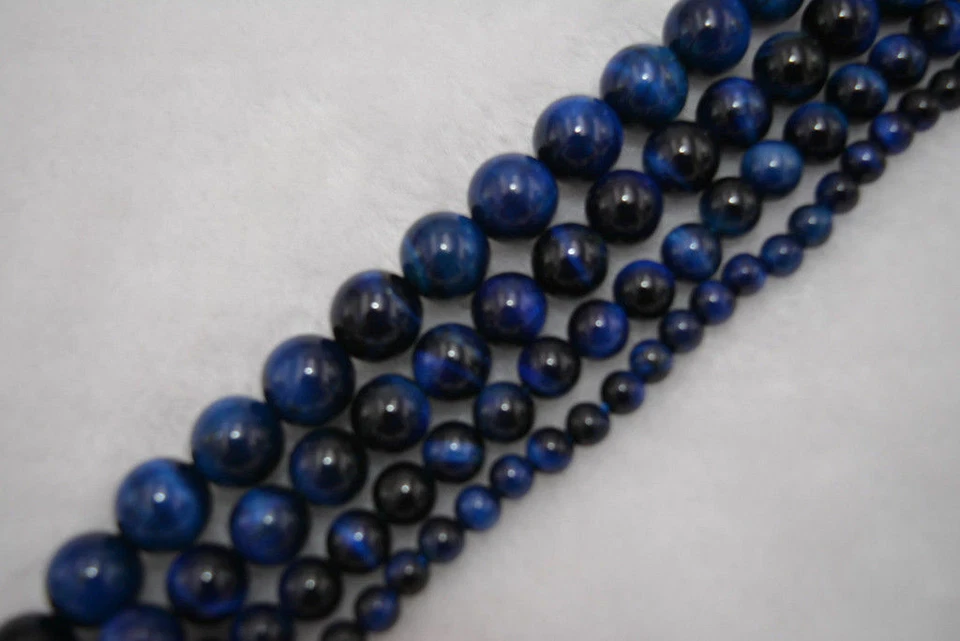 Cuentas sueltas redondas ojo de tigre azul piedras preciosas naturales 6 mm 8 mm 10 mm 12 mm 15" AAA Foto 1 de 4