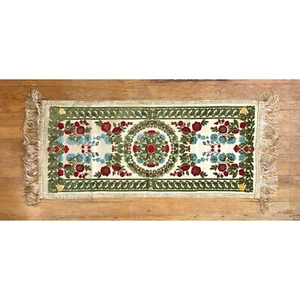 Vintage Tapestry Runner Floral Dresser Scarf Table Accent Tufted Velour 38 x 17" - Picture 1 of 4