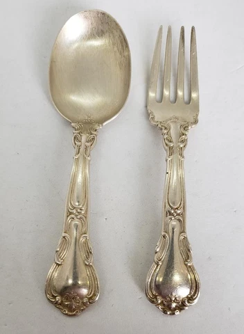 Gorham Chantilly Sterling Silver Baby Fork & Spoon Set no mono BB Cover
