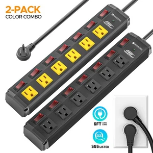 Tira de alimentación metálica protectora contra sobretensiones de 6 salidas con interruptor individual cable de 6 pies/15A - Imagen 1 de 12