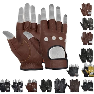 Mens Driving Gloves Basic Soft Goat Leather Fingerless Breathable Biker Motor... - Picture 1 of 5