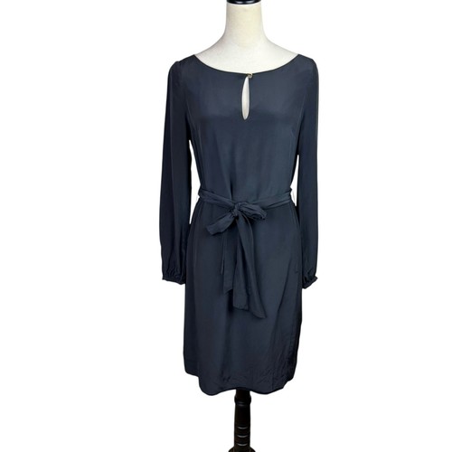 Mini abito a tubino Tory Burch 8 Kathy 100% seta nero manica lunga con cintura LBD