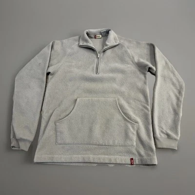 Vintage 90's Levi's Sweatshirt Pullover 1/4 Zip Medium Grey Distressed - Image 1 of 4
