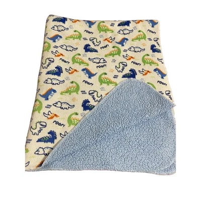 Manta Bebé Kidgets Dinosaurio Azul Blanco Verde Vellón Sherpa Lovey Seguridad Foto 1 de 4