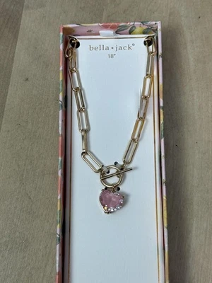 Bella Jack Necklace Womens 18in Gold Chain Link Toggle Pink Heart Cubic Zirconia - Image 1 of 4