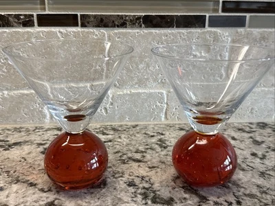 Juego de 2 vasos vintage Cointreau Martini base bola burbuja naranja vidrio soplado Foto 1 de 4