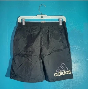 VTG 90s Adidas Nylon Shorts Youth M Black Striped 1999 Retro Track Running - Picture 1 of 8