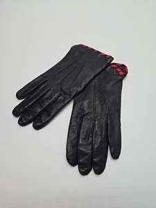 Vintage Black & Red Accent Soft Leather Cashmere Lined Glove Womens Large VTG - Picture 1 of 15
