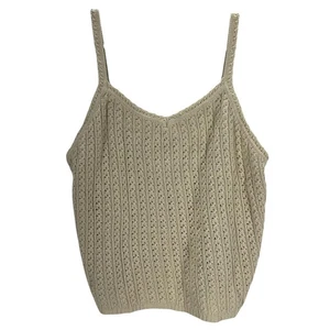 Crochet Knit Tank Top Beige Coastal Cowgirl Boho Textured Y2K Indie Romantic L - Picture 1 of 5